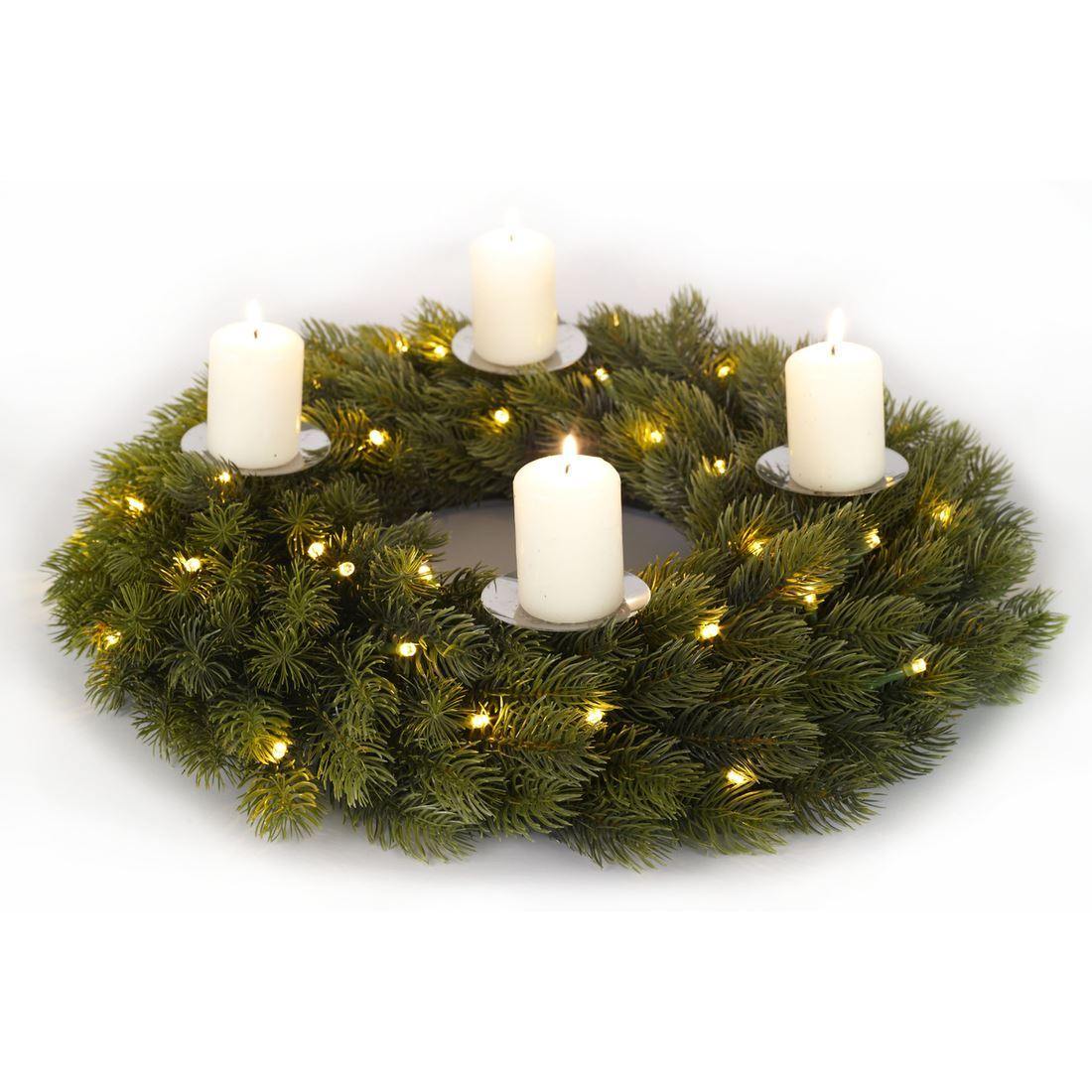 Mr Crimbo 16" Pre-Lit Christmas Advent Candle Wreath Pine - MrCrimbo.co.uk -XS5166 - -candles